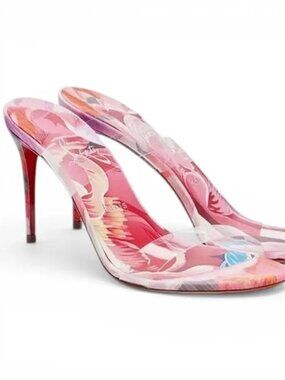 $845 Christian Louboutin JUST NOTHING 85 Silk Peonies Sandals Heels Size 37.5
